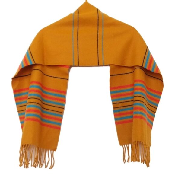 HERMES - Orange Light Blue Red Black Cashmere Scarf 405-071825 - Picture 2 of 7